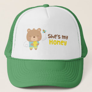Gorra De Camionero Pareja Divertida Oso Macho y Abeja Adorables