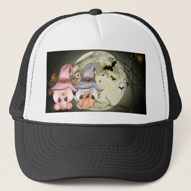 Gorra De Camionero Pareja Gnomes de Halloween Luna llena (Anverso)