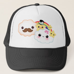 Gorra De Camionero Pares de la nube de Kawaii con el arco iris y las