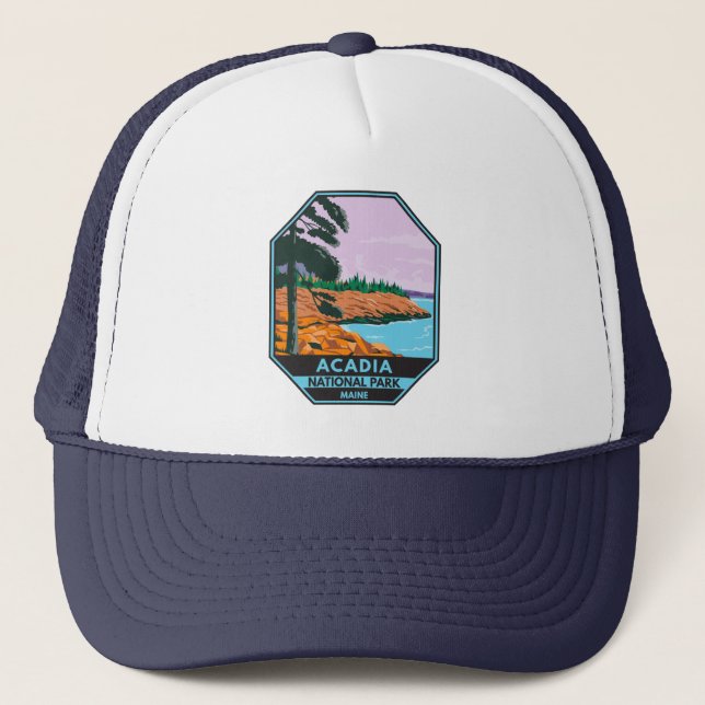 Gorra De Camionero Parque nacional Acadia Maine Bar Harbour Vintage (Anverso)