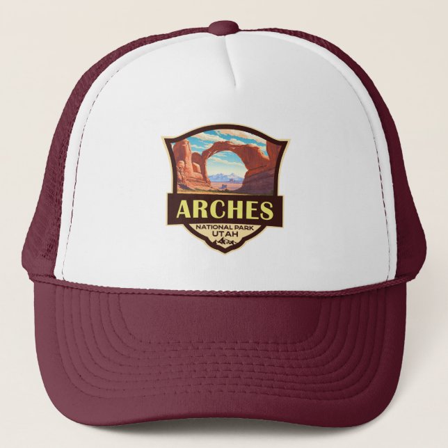 Gorra De Camionero Parque nacional Arches Ilustracion Retro (Anverso)