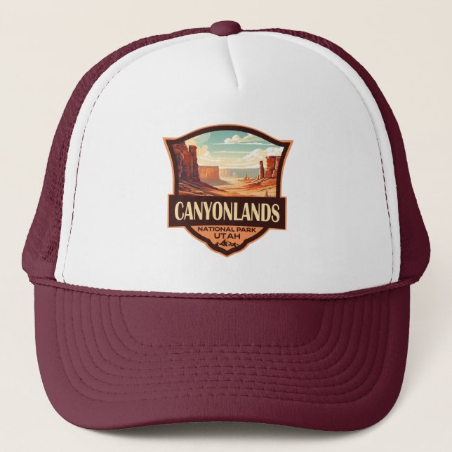 Gorra De Camionero Parque nacional de Canyonlands Ilustracion Retro (Anverso)