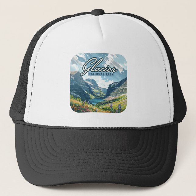 Gorra De Camionero Parque nacional Glaciar Lago Montana Retro (Anverso)