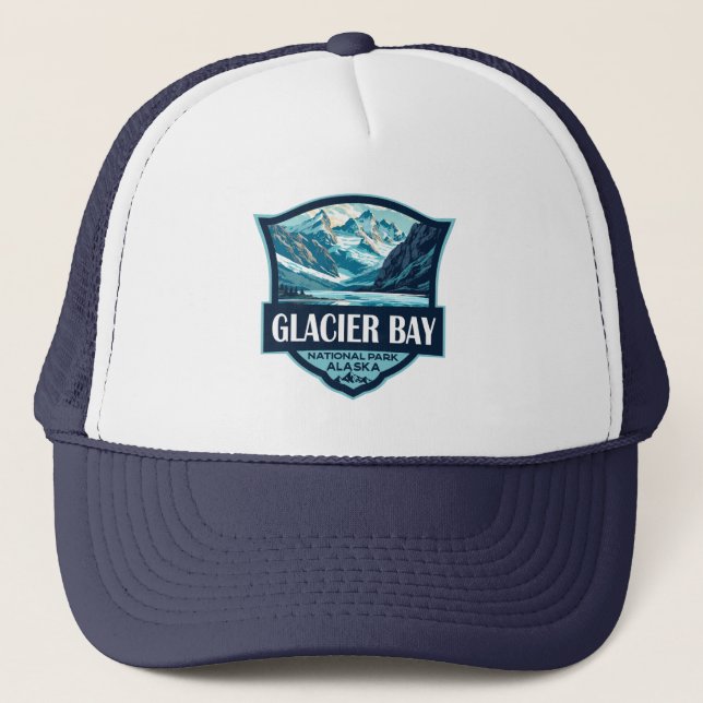 Gorra De Camionero Parque nacional Glacier Bay Ilustracion Retro (Anverso)