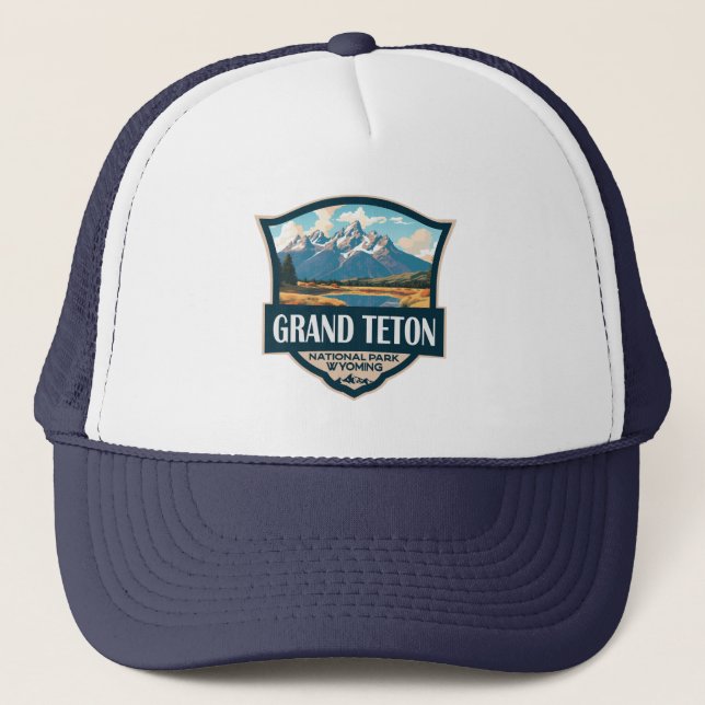 Gorra De Camionero Parque nacional Gran Teton Ilustracion Retro (Anverso)
