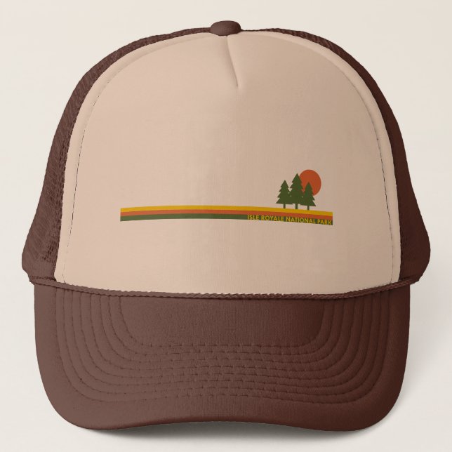 Gorra De Camionero Parque nacional Isle Royale Pine Trees Sun (Anverso)