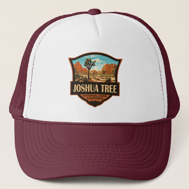 Gorra De Camionero Parque nacional Joshua Tree Ilustracion Retro (Anverso)