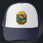 Gorra De Camionero Parque nacional Monte Rainier Retro de Washington<br><div class="desc">Diseño de arte vectorial Mount Rainier. El parque está rodeado de valles,  cascadas y prados subalpinos.</div>
