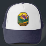 Gorra De Camionero Parque nacional Monte Rainier Retro de Washington<br><div class="desc">Diseño de arte vectorial Mount Rainier. El parque está rodeado de valles,  cascadas y prados subalpinos.</div>