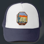 Gorra De Camionero Parque nacional Saguaro Arizona Giant Cactus Vinta<br><div class="desc">Diseño artístico vectorial Saguaro. El parque lleva el nombre del gran cactus saguaro,  nativo de su medio desértico.</div>