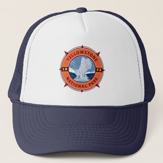Gorra De Camionero Parque nacional Yellowstone Compass Retro Emblem (Anverso)