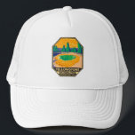 Gorra De Camionero Parque nacional Yellowstone Moral Glory Pool Retro<br><div class="desc">Diseño de arte vectorial de Yellowstone Forest. El parque cuenta con espectaculares cañones,  ríos alpinos,  exuberantes bosques,  aguas termales y géisers,  incluyendo su más famoso,  Old Faithful.</div>