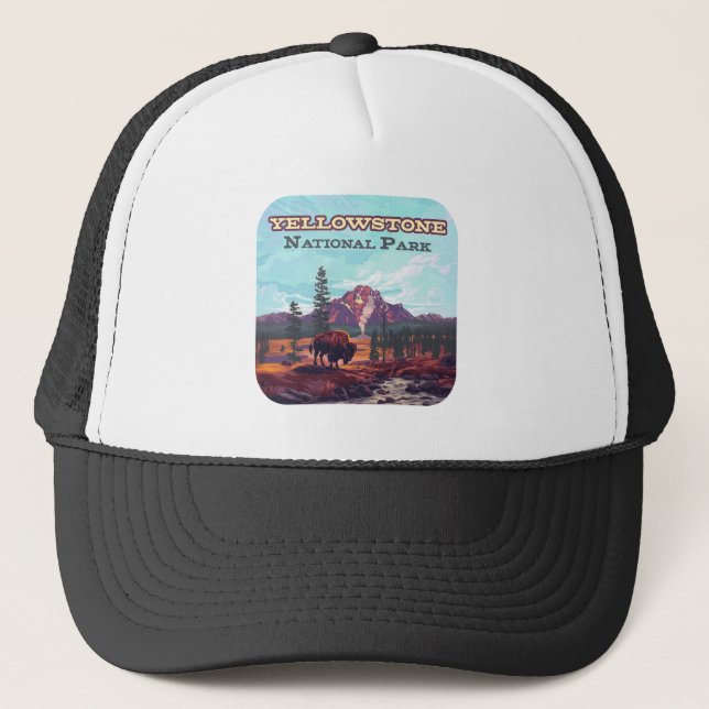 Gorra De Camionero Parque nacional Yellowstone Wyoming Bison Geyser (Anverso)