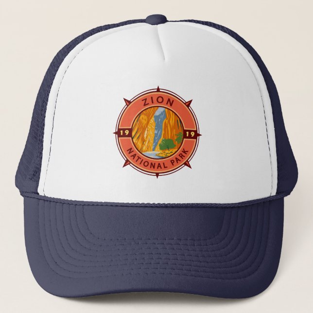 Gorra De Camionero Parque nacional Zion Compass Retro Emblem (Anverso)