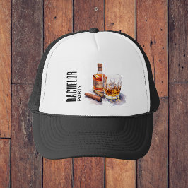Gorra De Camionero Partido de Bachelor Moderno Whiskey y Cigar