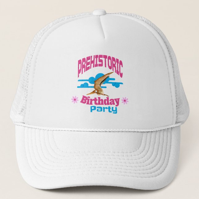 Gorra De Camionero Partido de cumpleaños prehistórico Pterodactyl Din (Anverso)