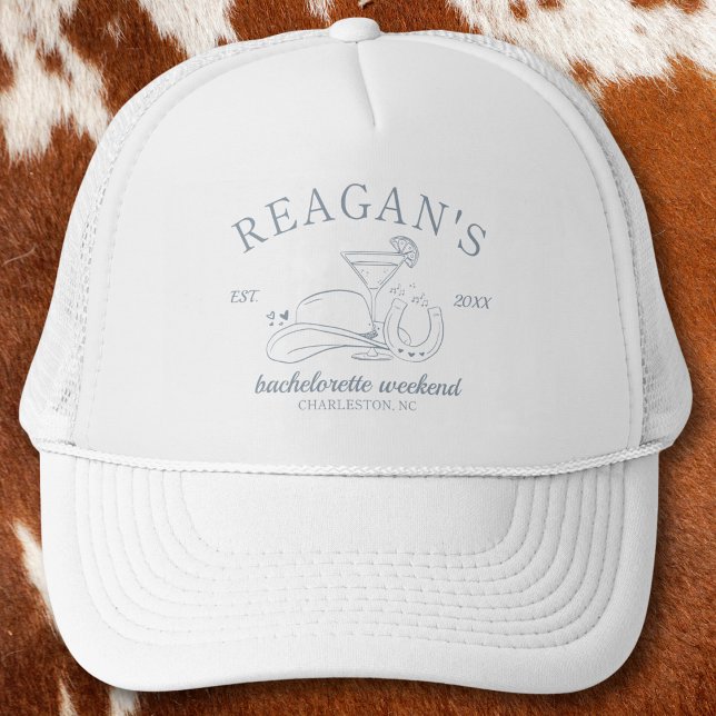 Gorra De Camionero Partido de la Bachelette de Oro Occidental (cowgirl western bachelorette party hat costal cowgirl disco cowgirl girls weekend party favors bride)