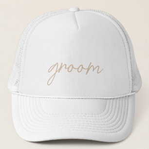 Gorra De Camionero Partido de la Boda Moderna   Guión beige