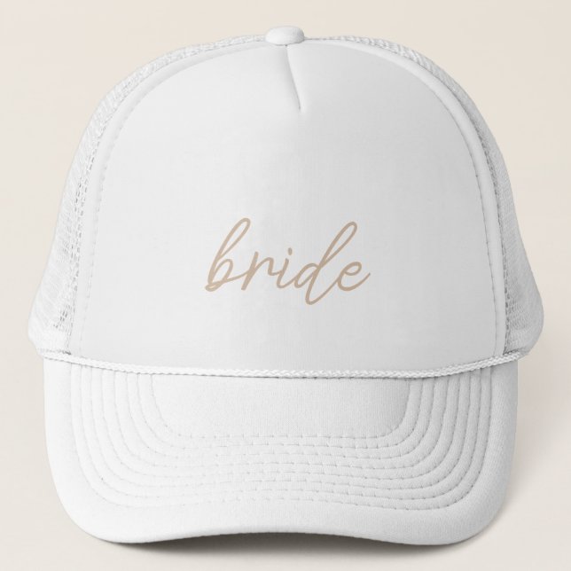 Gorra De Camionero Partido de la Boda Moderna | Guión beige (Anverso)