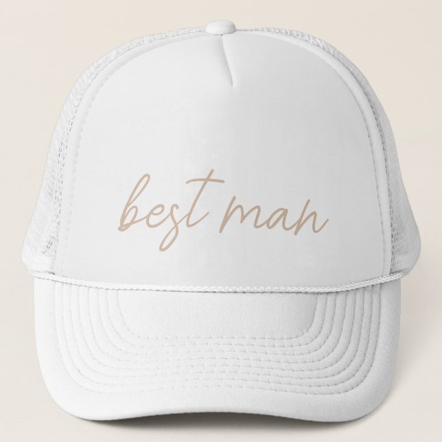 Gorra De Camionero Partido de la Boda Moderna | Guión beige (Anverso)