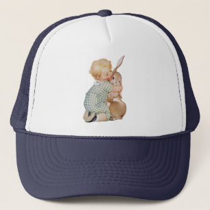 Gorra De Camionero Pascua antigua, niño lindo con conejo Bunny