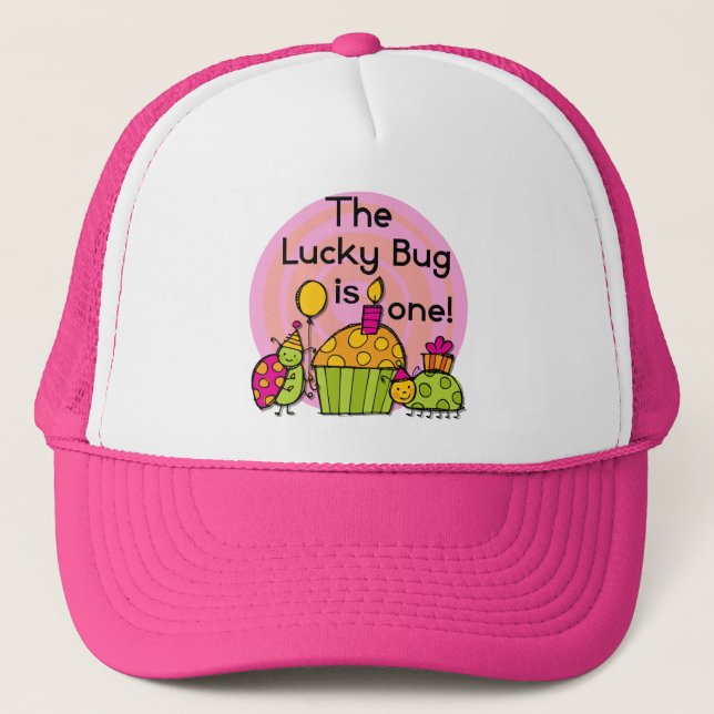 Gorra De Camionero Pastel de bug de suerte camisetas de cumpleaños y  (Anverso)