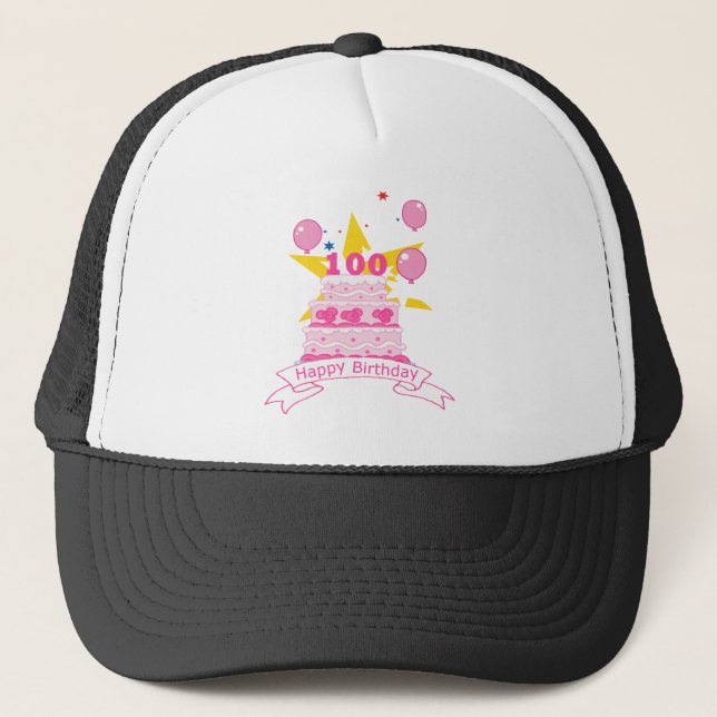 Gorra De Camionero Pastel de cumpleaños de 100 años (Anverso)