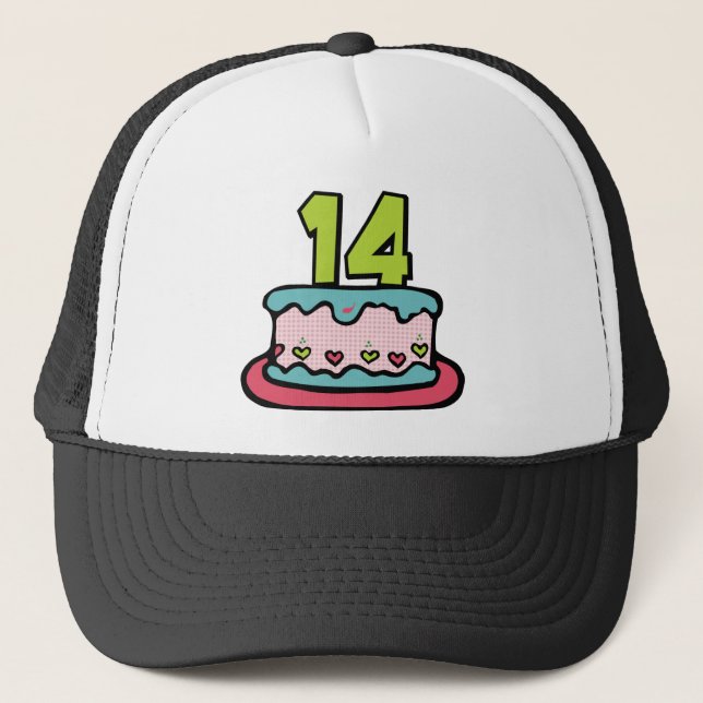 Gorra De Camionero Pastel de cumpleaños de 14 años (Anverso)