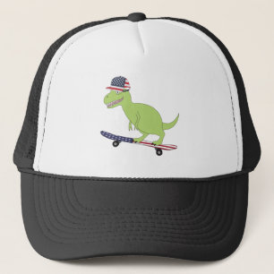 Gorra De Camionero Patinaje de Dinosaurios de Bandera Americana