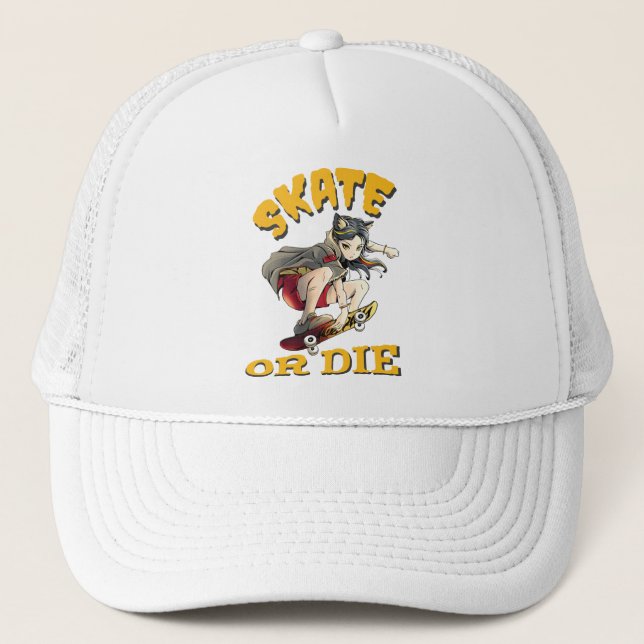 Gorra De Camionero Patinar o morir Chica de Skateboarder (Anverso)