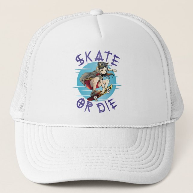 Gorra De Camionero Patinar o morir Chica de Skateboarder (Anverso)