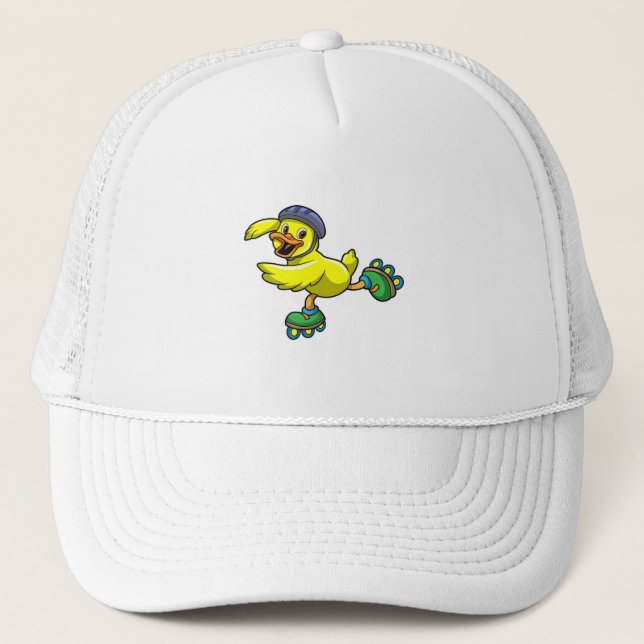 Gorra De Camionero Pato como patinador con patines y cascos (Anverso)