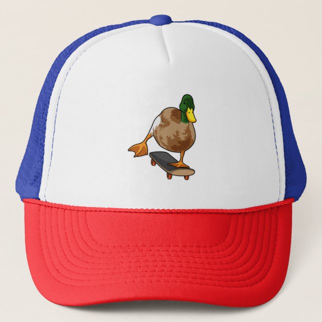 Gorra De Camionero Pato como patinador con patineta (Anverso)