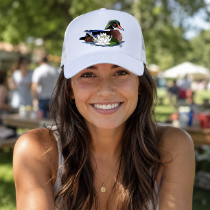 Gorra De Camionero Pato de madera colorido lirio de agua fauna azul