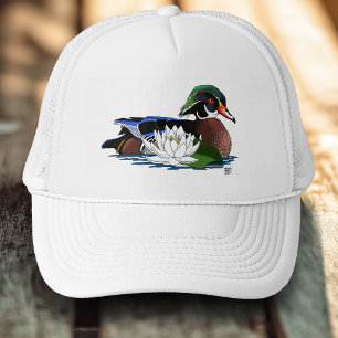Gorra De Camionero Pato de madera colorido lirio de agua fauna azul