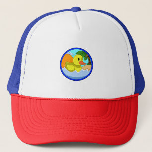 Gorra De Camionero Pato en la playa con palmeras.PNG