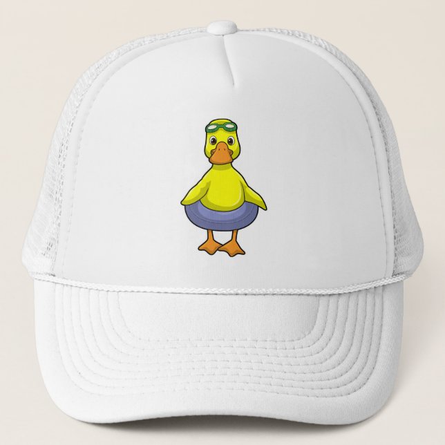 Gorra De Camionero Pato en Natación con anillo de natación (Anverso)