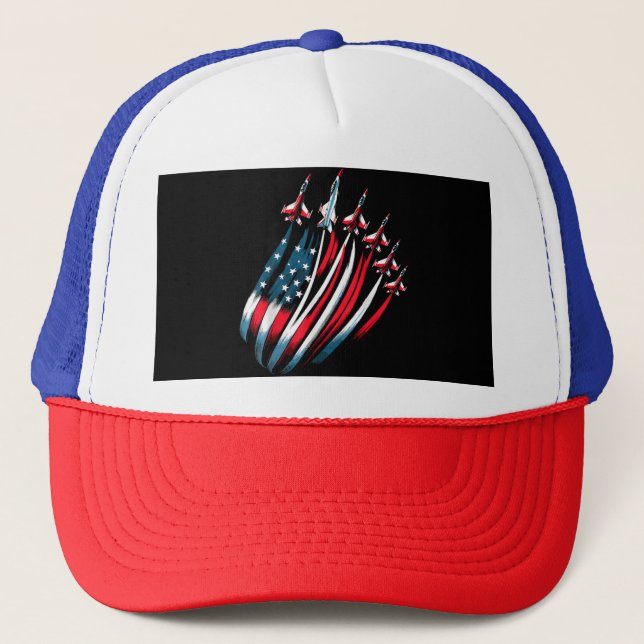 Gorra De Camionero Patriotic USA Flag Fighter Jets Boys 4 de julio (Anverso)