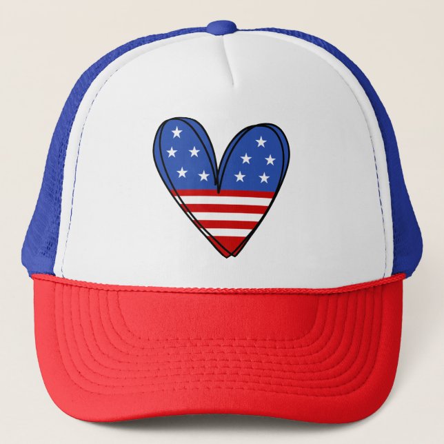 Gorra De Camionero Patriotic USA Love Heart (Anverso)