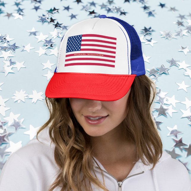 Gorra De Camionero Patriótico Estados Unidos Bandera Estadounidense E (Patriotic USA American Flag Stars Stripes Red Blue Trucker Hat)