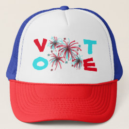 Gorra De Camionero Patriótico fuegos artificiales Red Blue VOTE Día d
