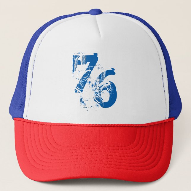 Gorra De Camionero patriótico número-76 azul rojo USA América (Anverso)