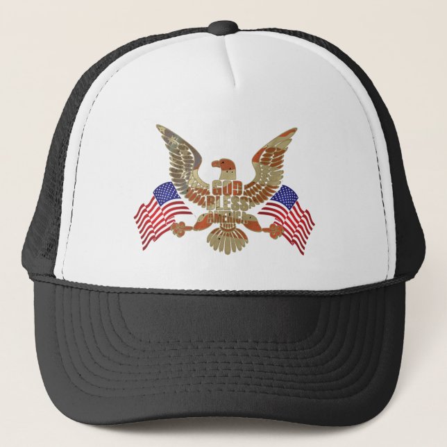 Gorra De Camionero Patriótico y poderoso Dios Bendiga América (Anverso)