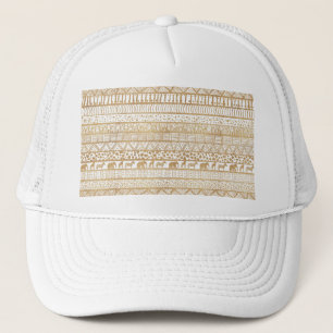 Gorra De Camionero Patrón africano tribal blanco y dorado de moda