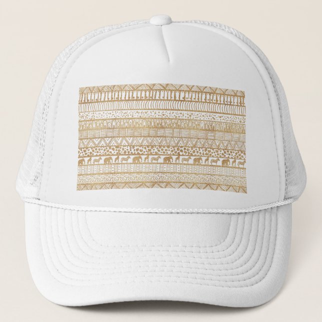 Gorra De Camionero Patrón africano tribal de oro blanco (Anverso)