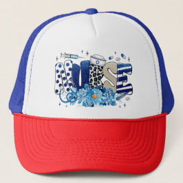 Gorra De Camionero Patrón animal purpurinoso audaz de enfermería azul