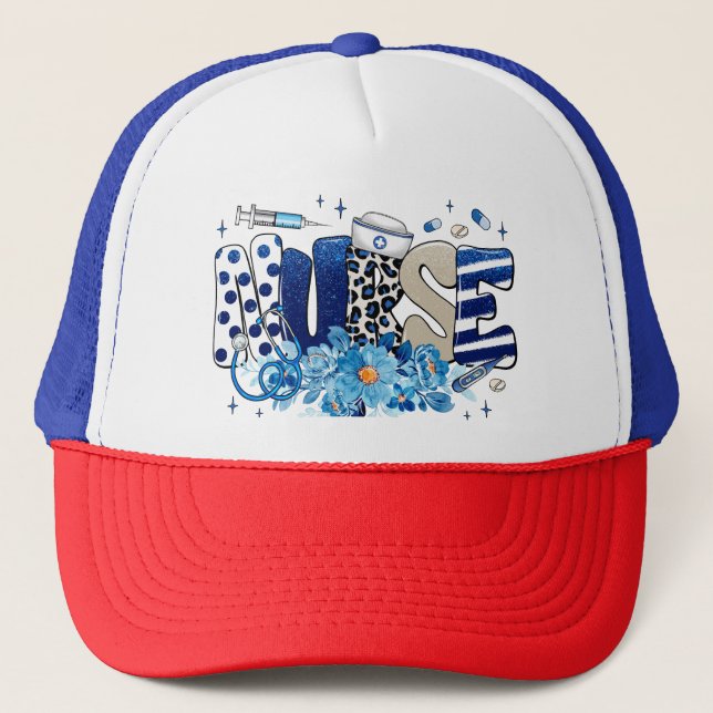 Gorra De Camionero Patrón animal purpurinoso audaz de enfermería azul (Anverso)
