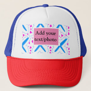 Gorra De Camionero Patrón de acuarela azul rosa agregar texto de nomb