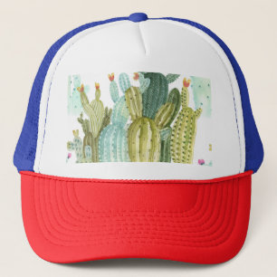 Gorra De Camionero Patrón de acuarela de Cacti en Vintage
