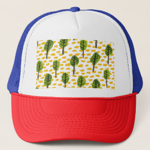 Gorra De Camionero Patrón de árbol negro verde Naive